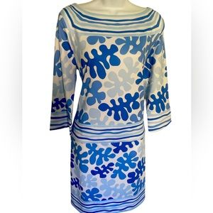 Gretchen Scott Dress - XS white , blues , polyester spandex